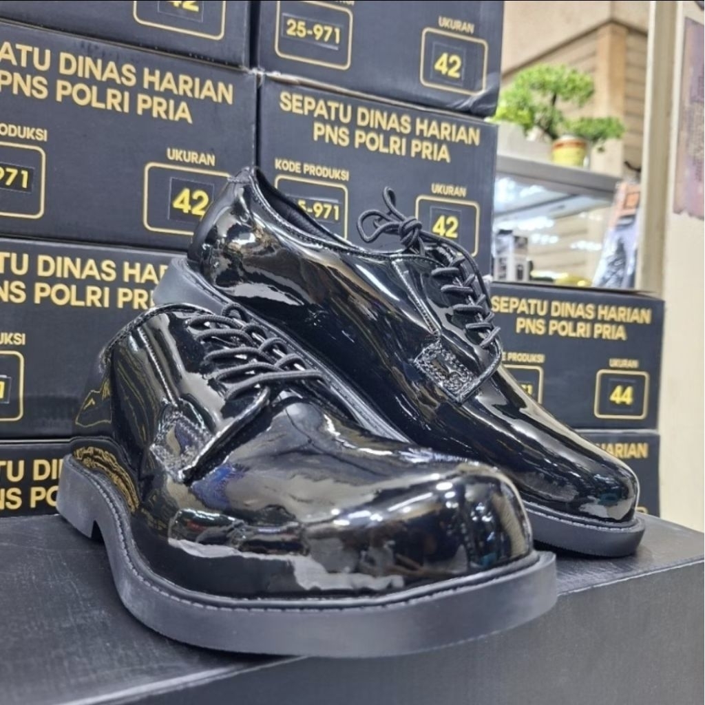 (Kualitas Jatah Original) Sepatu PDH Dinas Polri Model Jatah - Kulit Asli Glossy Mengkilap