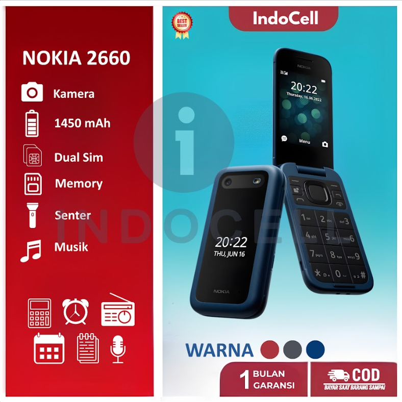 NOKIA Hp Lipat 2660 Layar 2.8inci  Garansi Toko 1 Bulan Murah