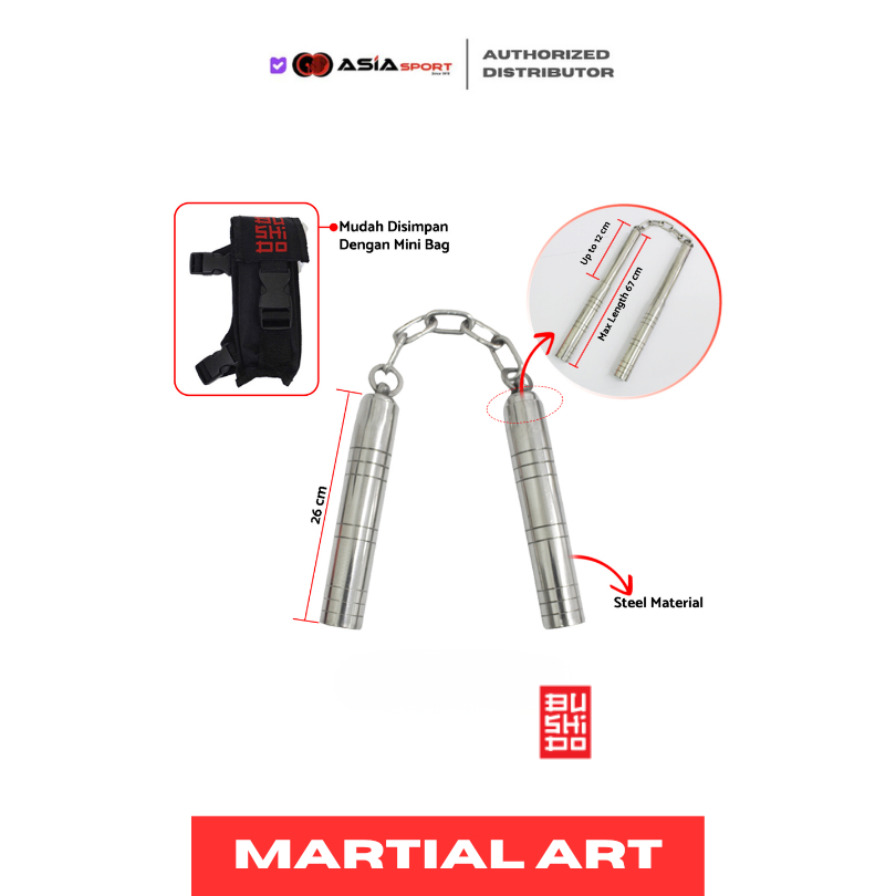 Double Stick Steel  Bushido | Nunchaku | Nunchaku Steel  Bushido Silver + Bag