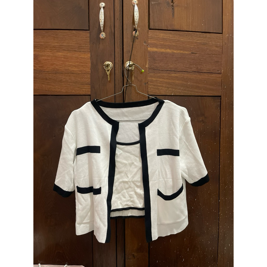 Tanktop Cardigan Set Korean Style Rajut Import Premium UP | Cardigan Lengan Pendek Tanktop Rajut Pre
