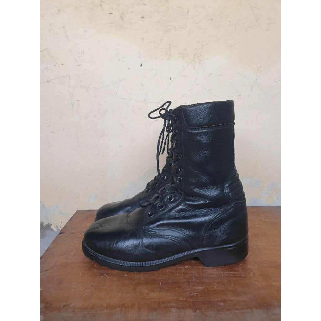 Sepatu Boots Vintage Military Army Greece Combat Leather Black Size 43