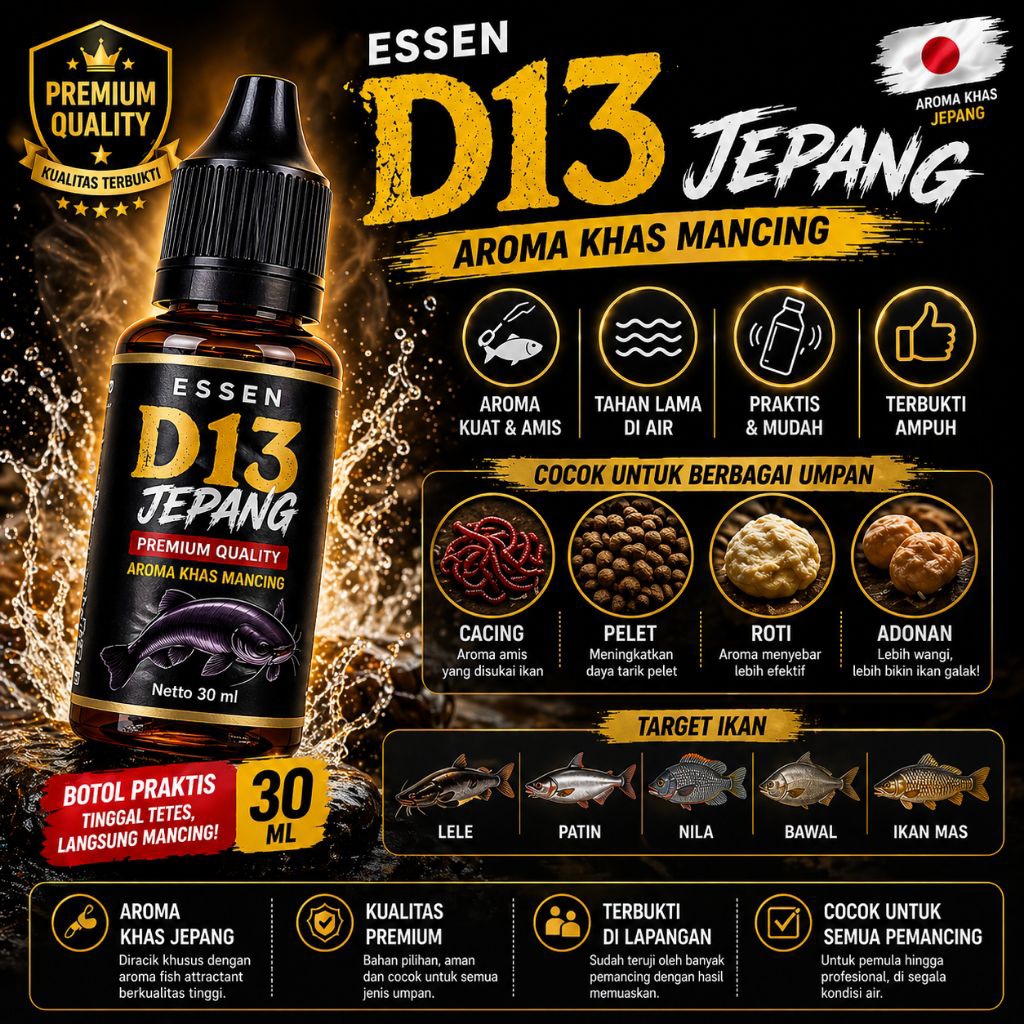 Essen Original D13 Jepang untuk Umpan ikan Mas dll | 15 ml ML | Umpan Pancing