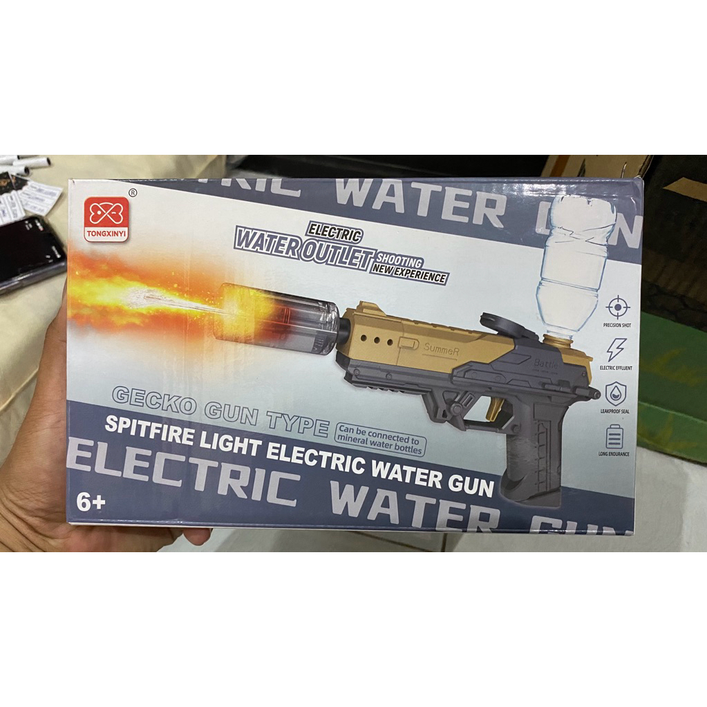 Tembak Air Electrik water Gun mainan pistolan anak outdoor batrai cas bisa menyala
