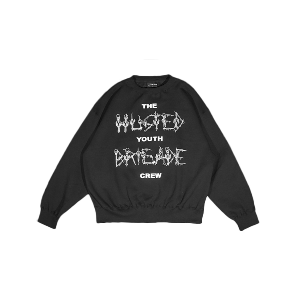 HUSTED SWEATER HITAM BRICREW BLACK CREWNECK