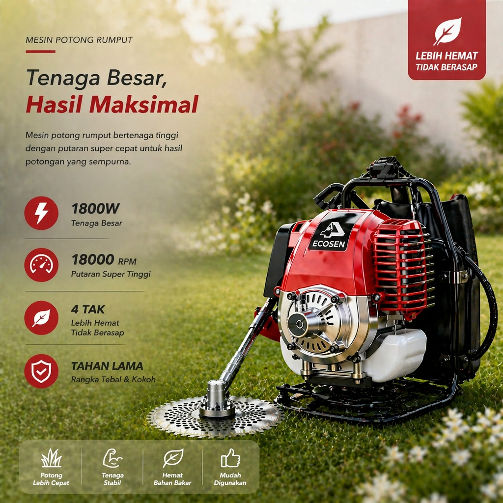 ECOSEN 1800W Mesin Potong Rumput 4 Tak Brush Cutter Gendong 50CC Mesin Pemotong Rumput Powerfull
