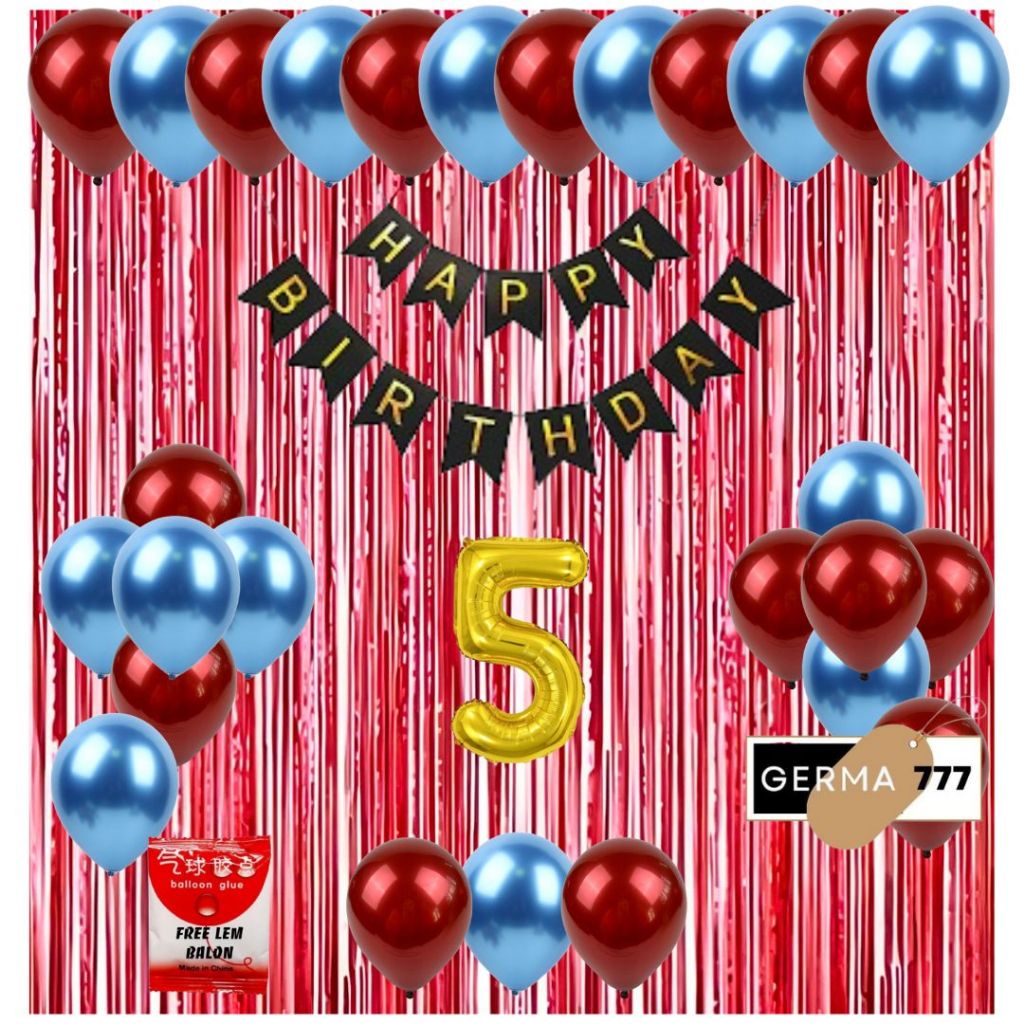 Paket Dekorasi Pesta Ulang Tahun Anak Dewasa Balon Banner Happy Birthday Tirai Foil Backdrop Lengkap