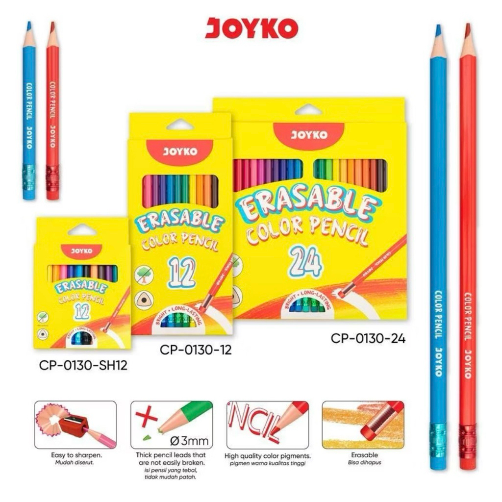 PENSIL WARNA ERASABLE/PENSIL WARNA JOYKO/PENSIL WARNA BISA DIHAPUS/PENSIL WARNA MURAH
