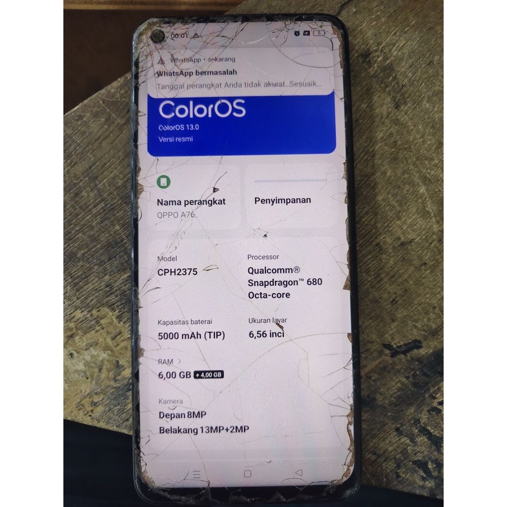 Lcd oppo a76 ori copotan minus kaca depan pecah