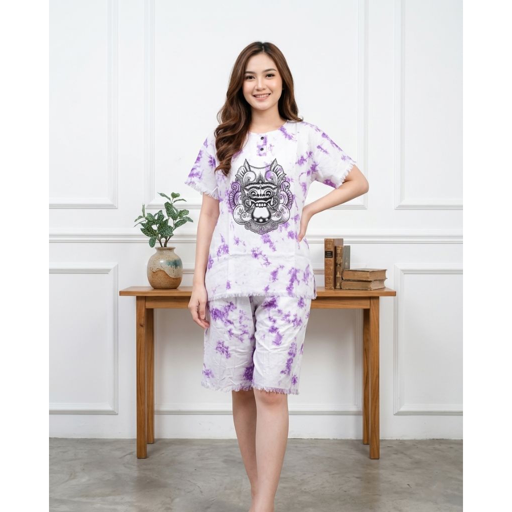 SETELAN ONE SET BATIK DEWASA WANITA LENGAN PENDEK FASHION CEWEK BAJU DISTRO KASUAL SETELAN BAJU BARO