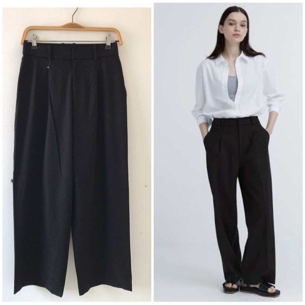 Uniqlo Pleated Wide Pants in Black XL