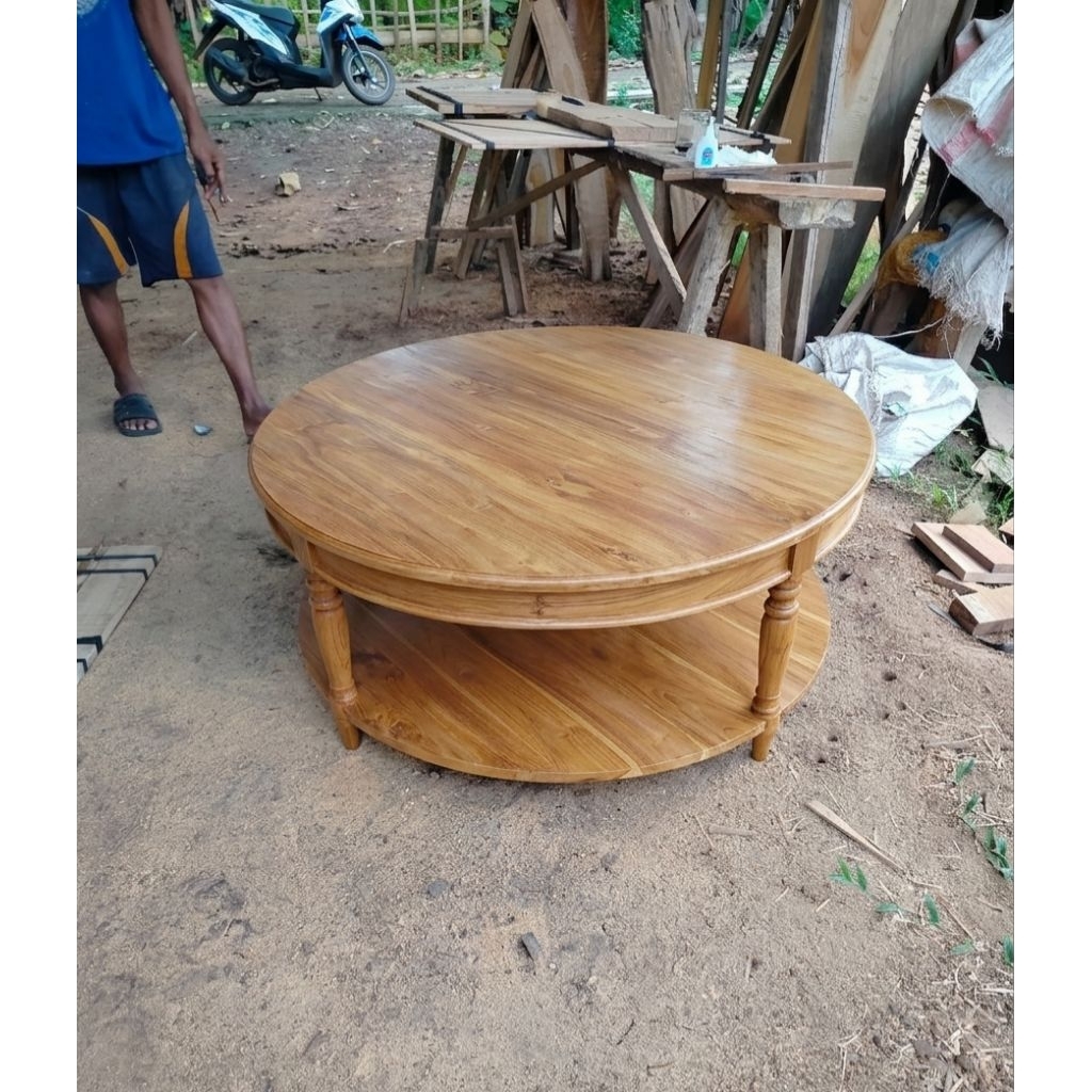Meja Tamu Meja Kopi Cofe Table Bulat Diameter 100 Kayu Jati
