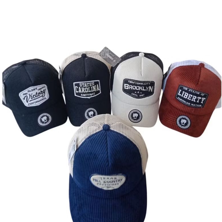 GCollection caps-Topi trucker Corduroy/Topi jaring Corduroy visor pendek/lidah pendek uniseks bordir