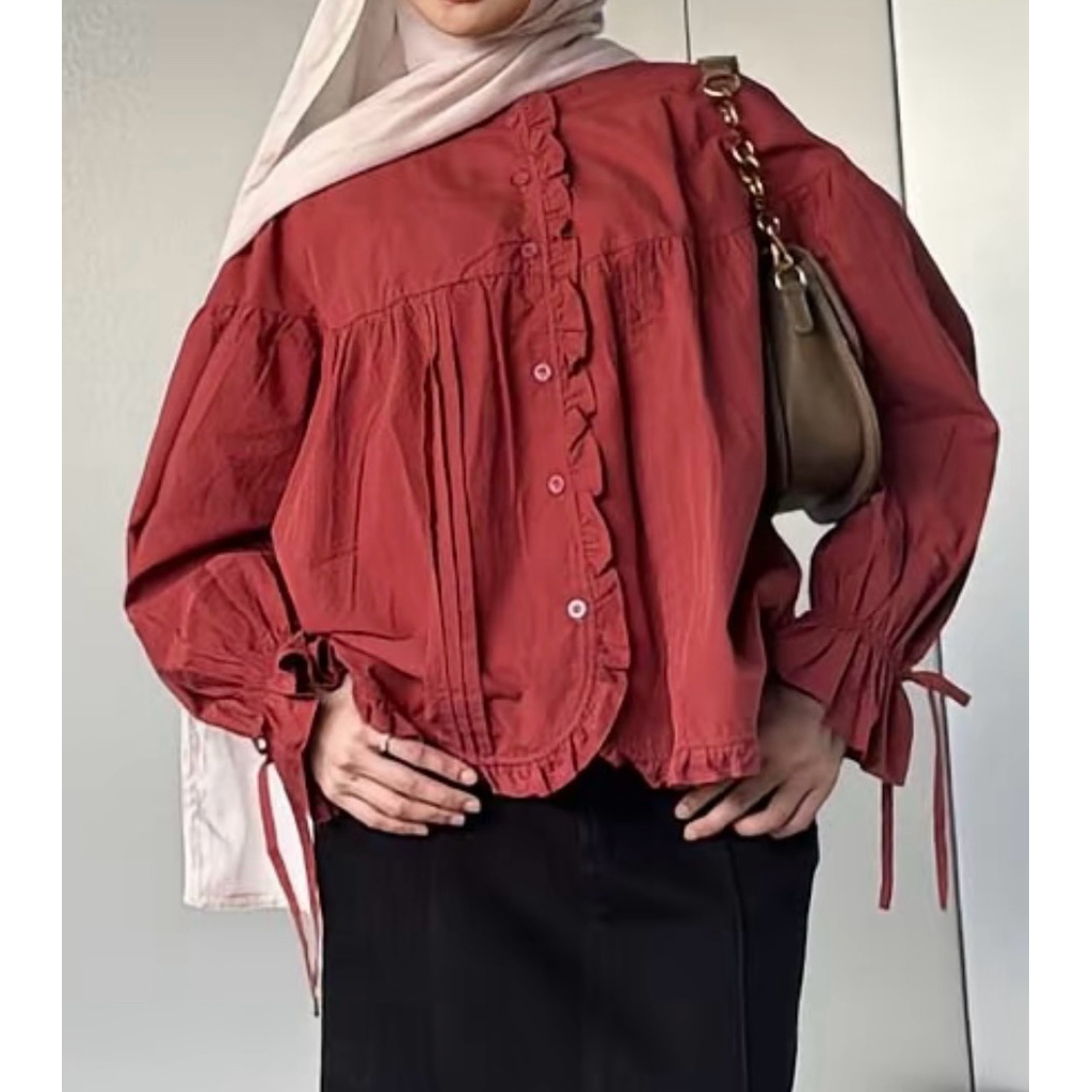 atasan wanita katun poplin terracotta preloved
