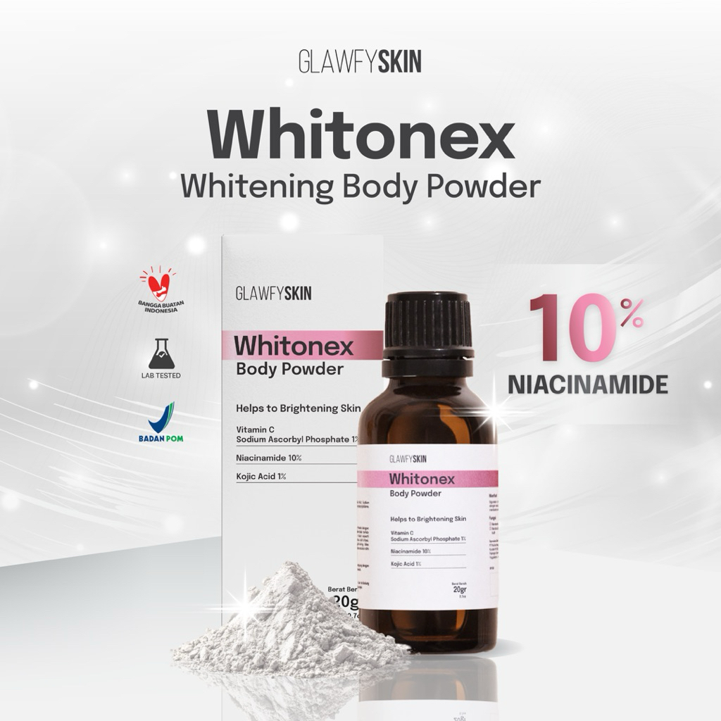 Whitonex Powder 10% | Bubuk Whitening Kulit Dengan Kandungan 10% Niacinamade & Kojic Acid Glawfyskin