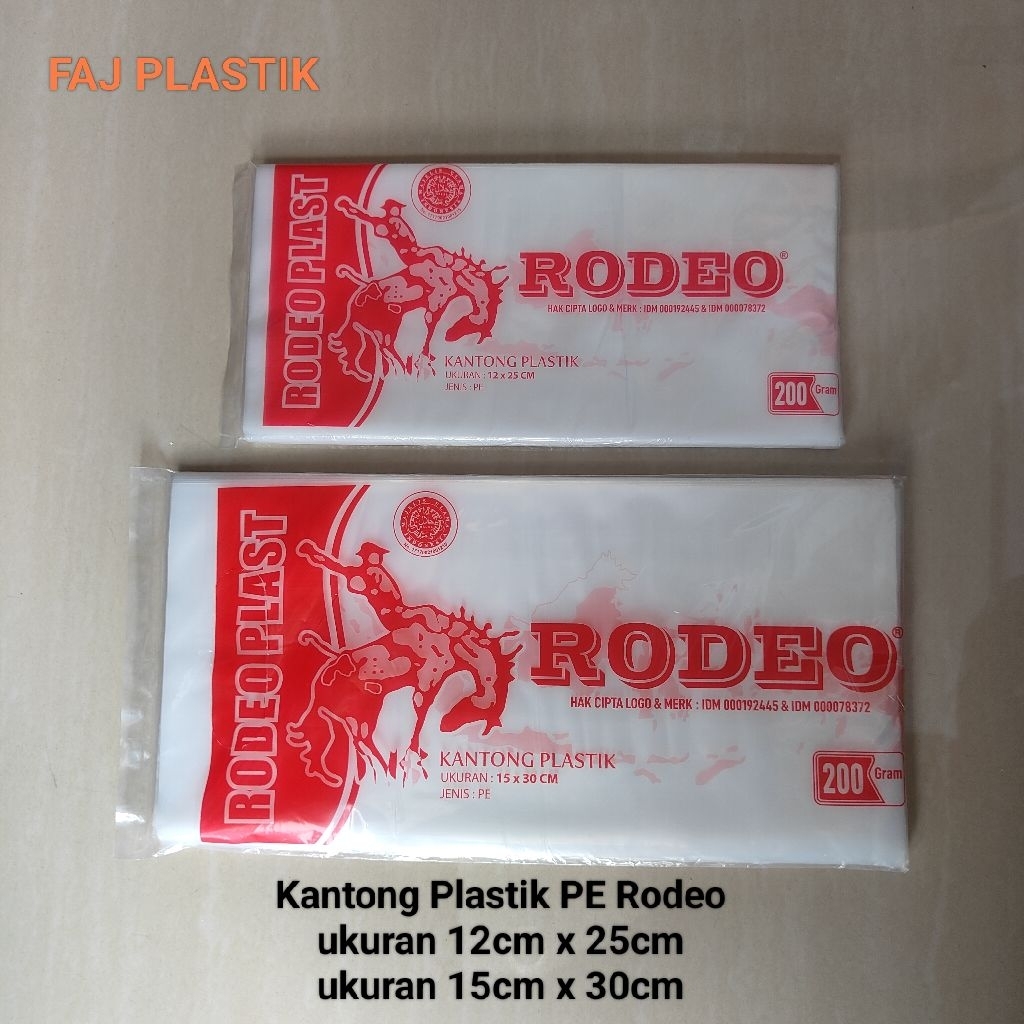 Plastik PE Rodeo ukuran 12x25 berat 200gram Plastik PE ukuran 15x30 plastik es ukuran 12x25 plastik 