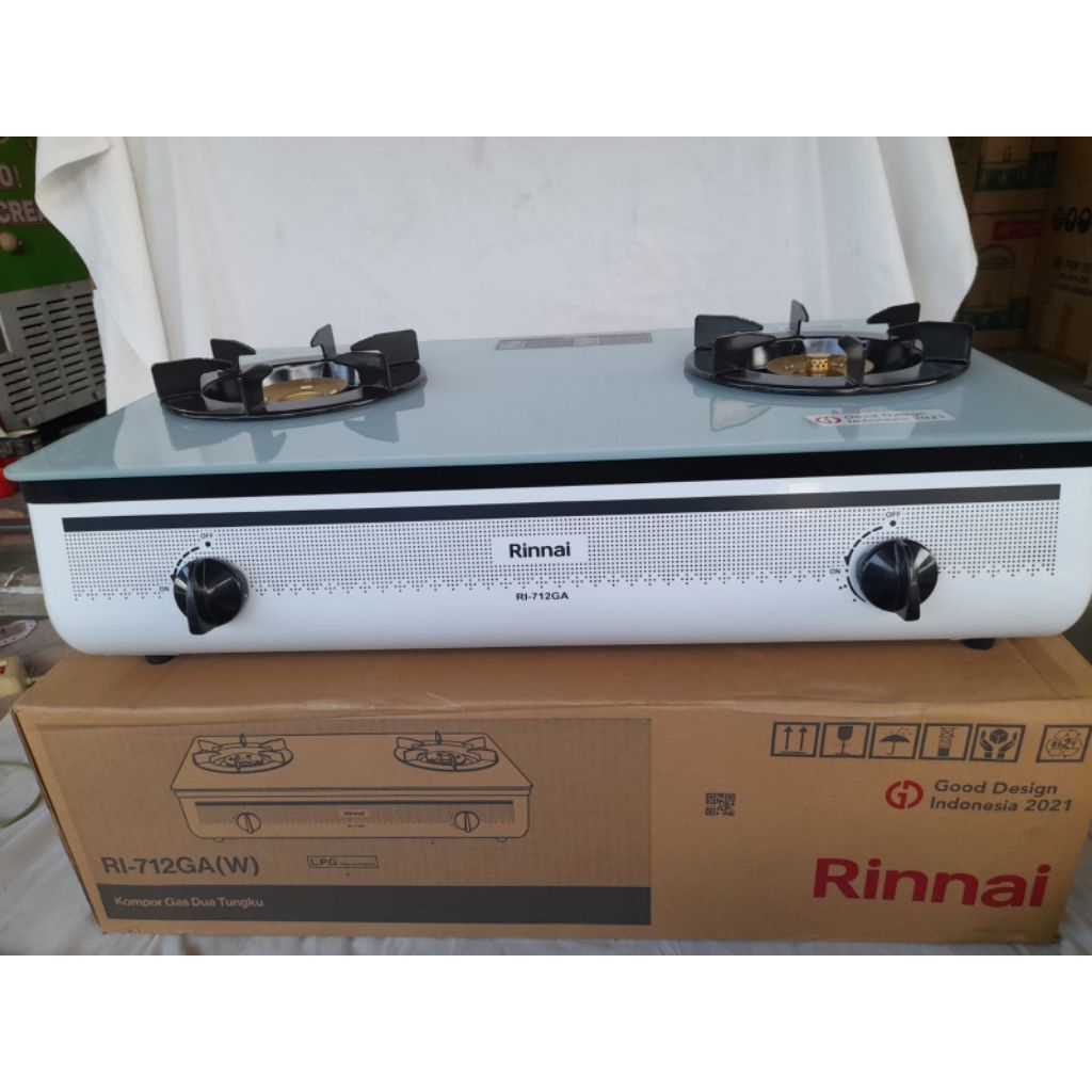 Kompor gas kaca 2 tungku RI 712 GAW Putih merk Rinnai