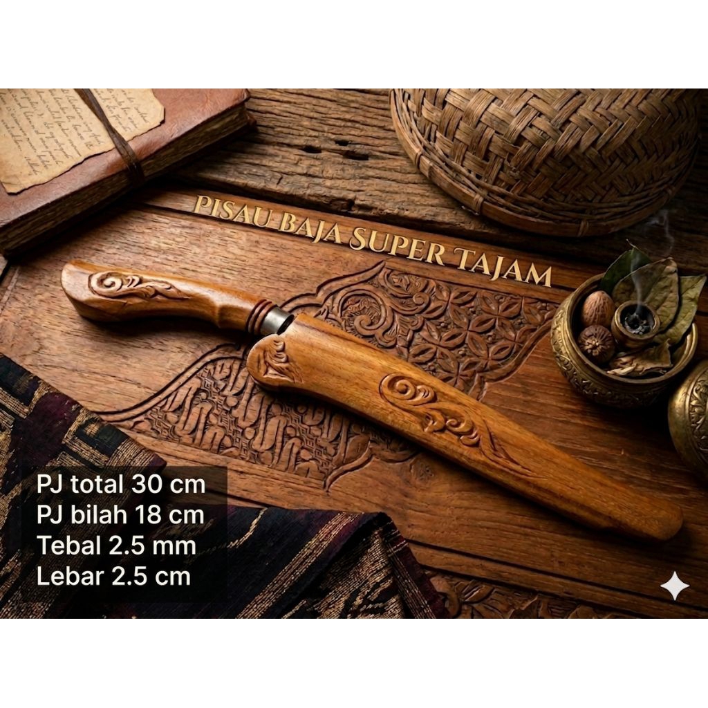pisau dapur baja asli super tajam sarung kayu jati