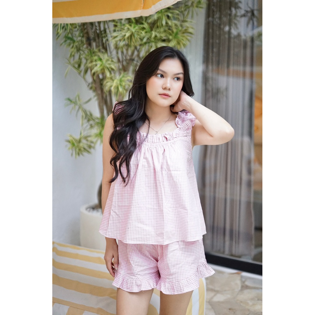NUELA BLOOMY RUFFLE SET - PINK GINGHAM | PAJAMAS & HOMEWEAR