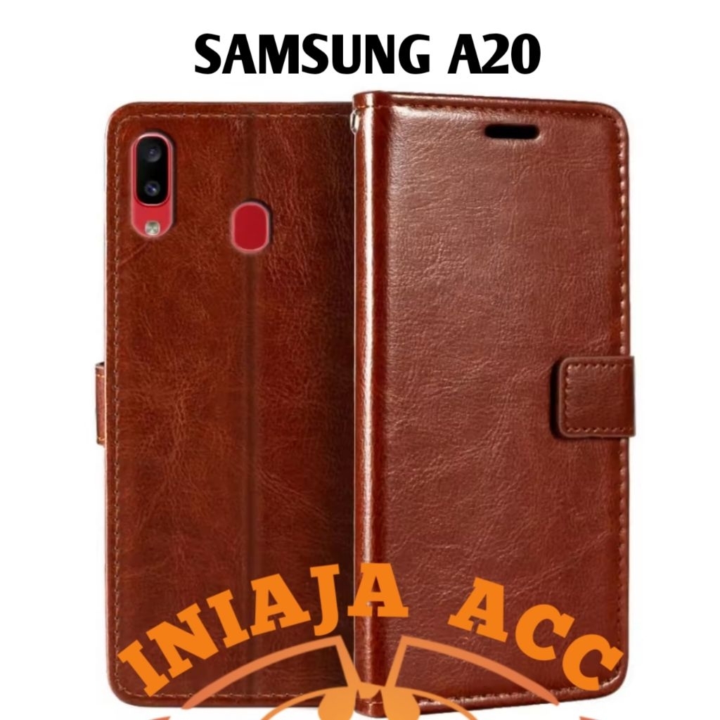 CASE SAMSUNG A20 LEATHER CASE SARUNG HP DOMPET KULIT FLIP COVER CASE BUKA TUTUP KESING DOMPET