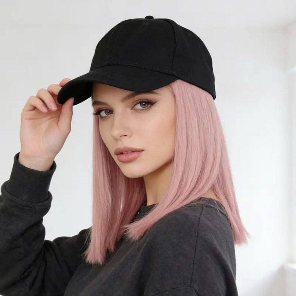REHANA HAIR Wig Topi Wig Topi Rambut Pendek Wig Topi Rambut Warna Punk Top hitam Topi Baseball Wig T