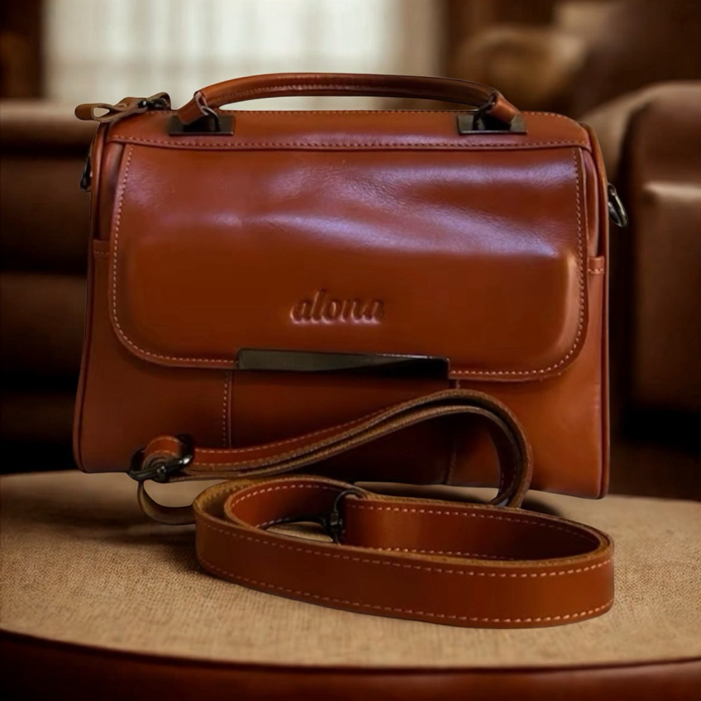 Tas kulit sapi asli warna coklat tan