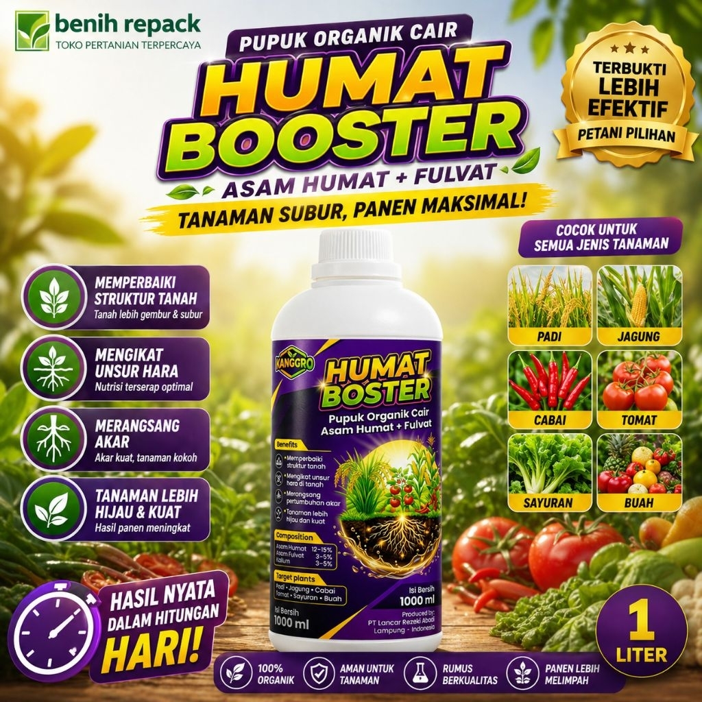 KANGGRO Humat Boster 1 Liter Pupuk Organik Cair Asam Humat dan Fulvat Penyubur Tanah untuk Padi Jagu