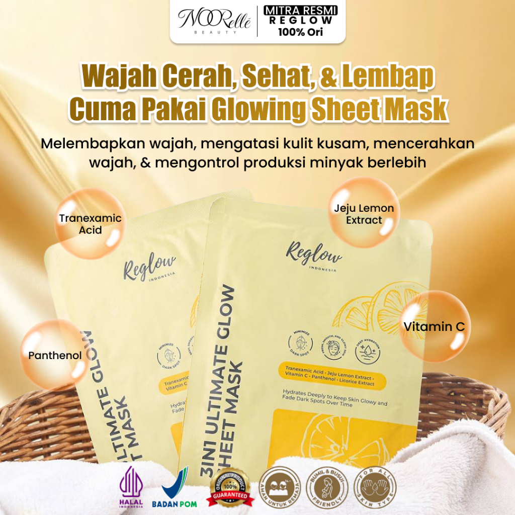 Sheet Mask 3in1 | REGLOW by dr.Shindy | BPOM Halal -  Bumil & Busui Friendly | Kulit Wajah Cerah & d
