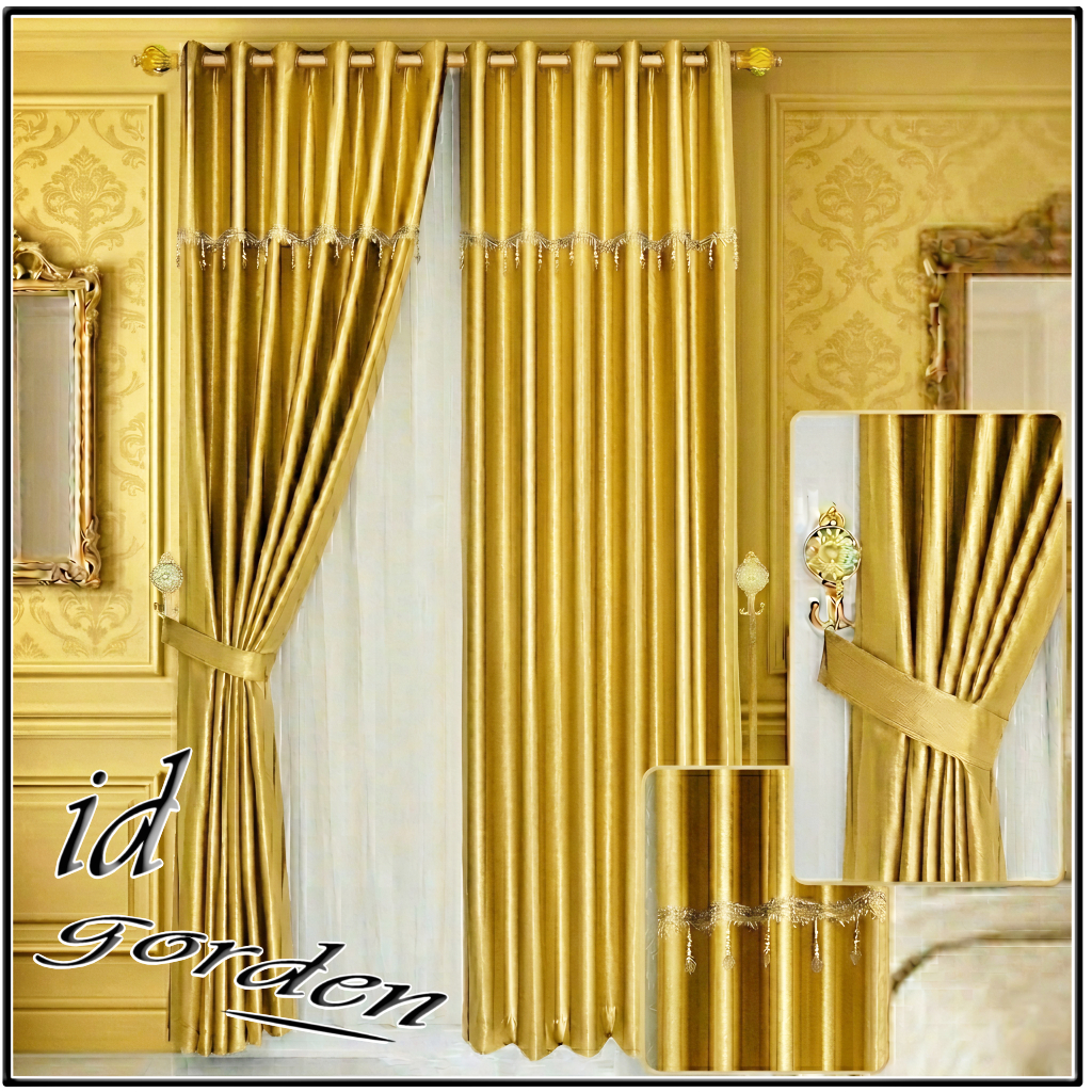 Gorden Smokring Poni Rumbai Mewah Gold - Tirai Jendela Blackout Tebal Premium Aesthetic Ruang Tamu