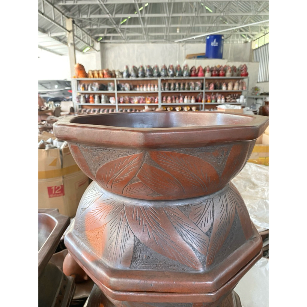 Pot bonsai gerabah segi 6