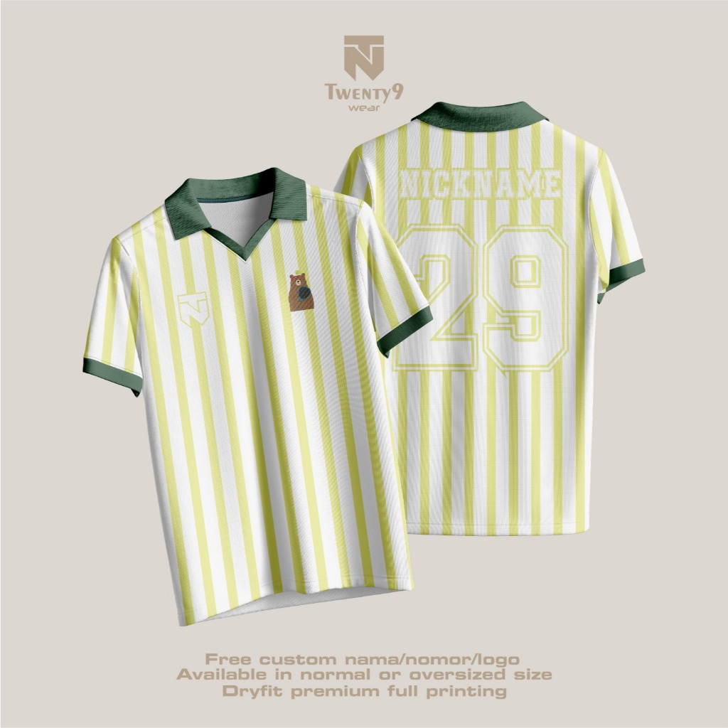 Jersey Padel Stripe Kunig Hijau Kerah Polo Full Printing Unisex | Custom Olahraga Padel/Tenis/Badmin