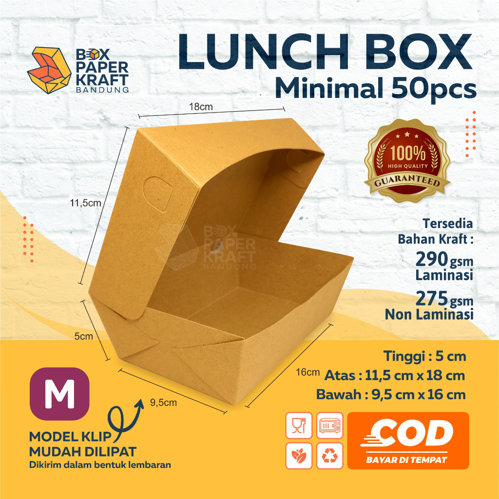 Lunch Box Size M Kotak Makan Kertas Brown Paper Box Makanan Dus Ayam Geprek Kraft Craft Grosir