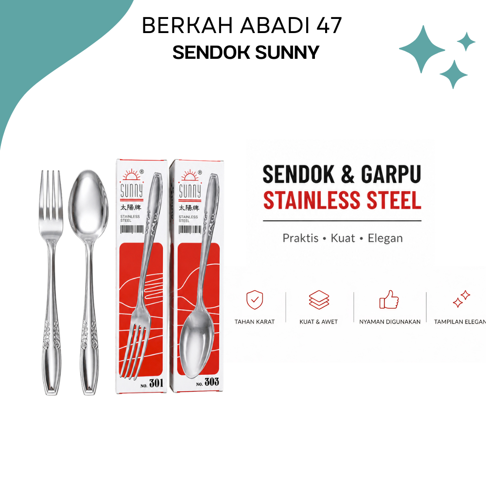 Sendok/Garpu Makan Stainless Sunny Tebal Asli 303 Satu Lusin