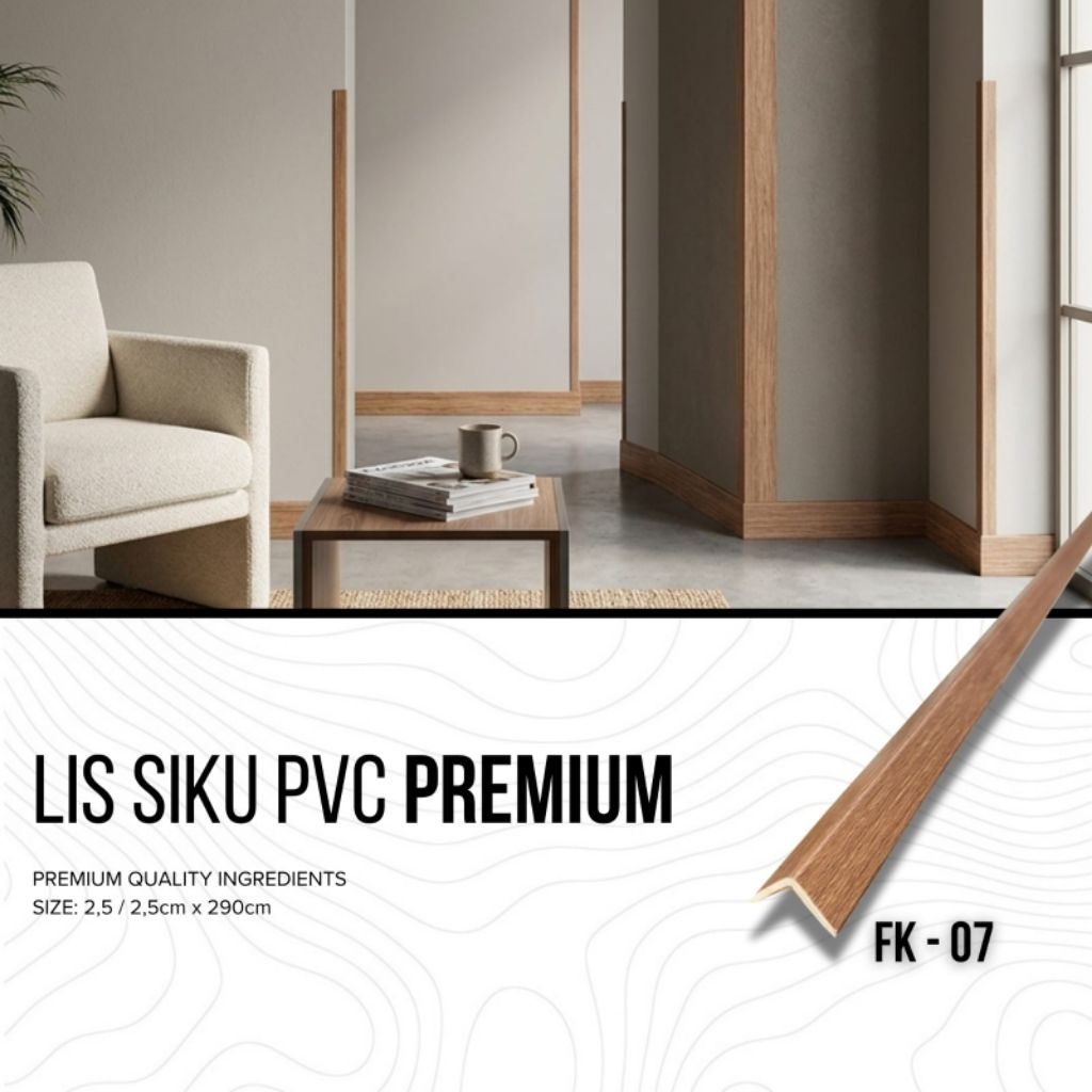 Lis Siku PVC Wallpanel 2x2 cm/ L Profile Siku Penutup Sudut Dinding & Lantai / Lis Siku Parket Vinyl