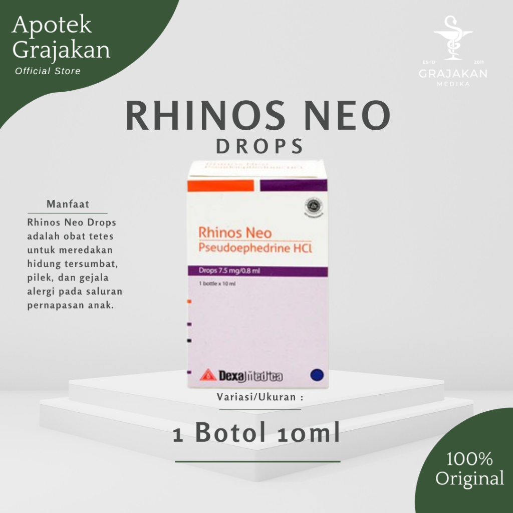 Rhinos Neo Drops Obat Pilek Bayi 10 ml - Pseudoephedrine HCl, Meringankan Hidung Tersumbat, Untuk An