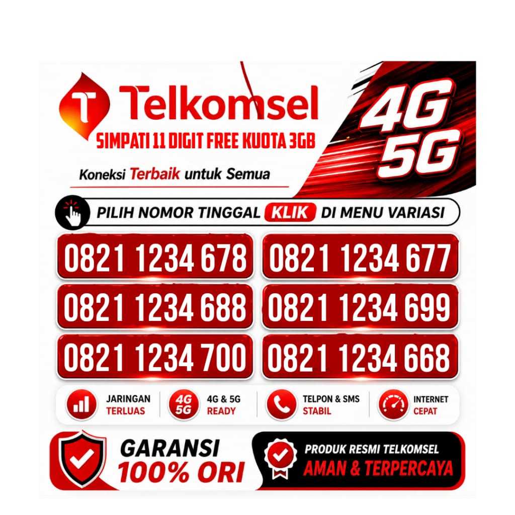 Kartu Perdana Nomor Cantik 11 Digit Telkomsel Simpati — Free Kuota 3GB #K2