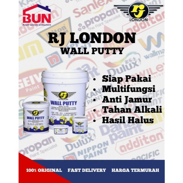 RJ LONDON CAT WALLPUTTY TEMBOK 25 KG / RJ LONDON CAT INTERIOR EKSTERIOR WALL PUTTY PAILAN