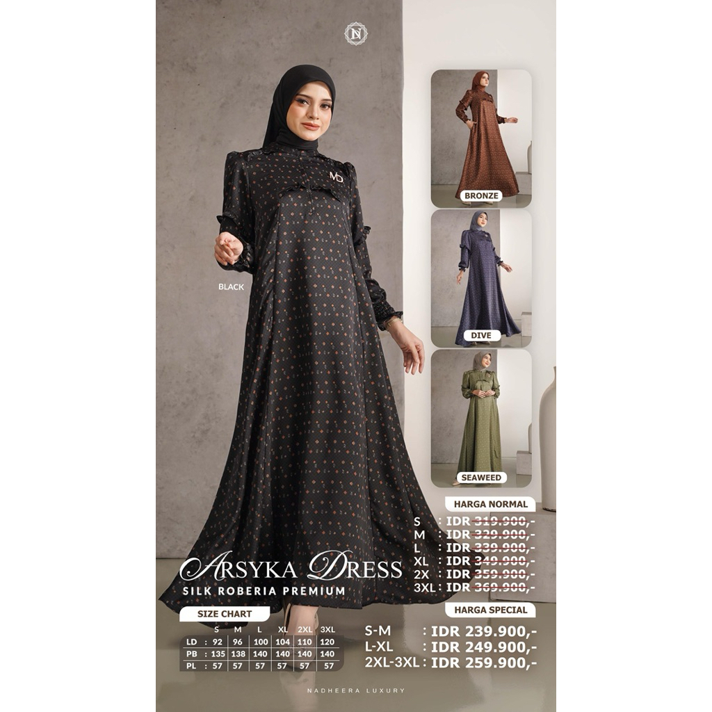 BISA COD  - ARSYKA DRESS/MIDI GAMIS MEWAH DRESS MOTIF NADHEERA LUXURY-INAYAH HIJAB