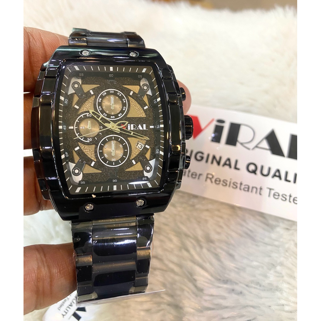 SEGI FULL BLACK,,Jam Tangan Pria Merk VIRAL Tanggal Aktif Original