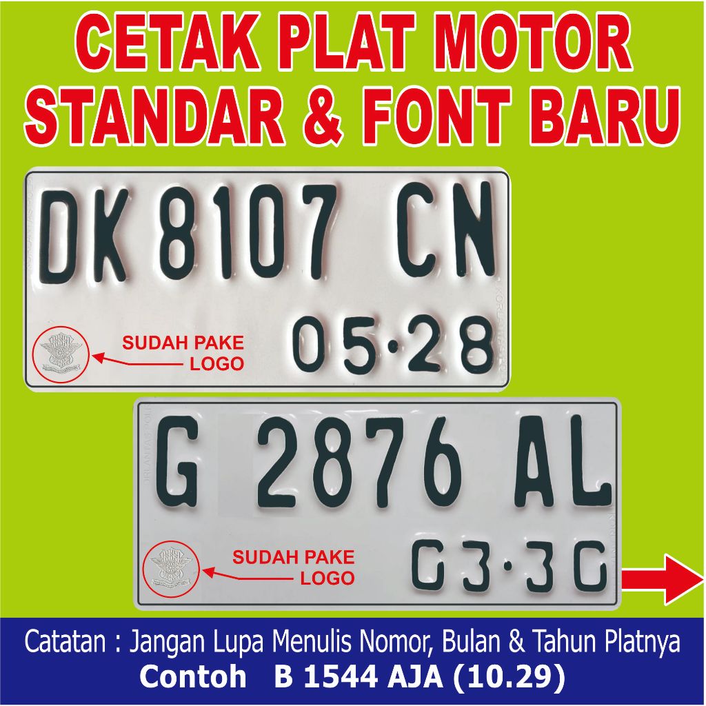 PLAT MOTOR STANDAR PUTIH DAN FONT BARU