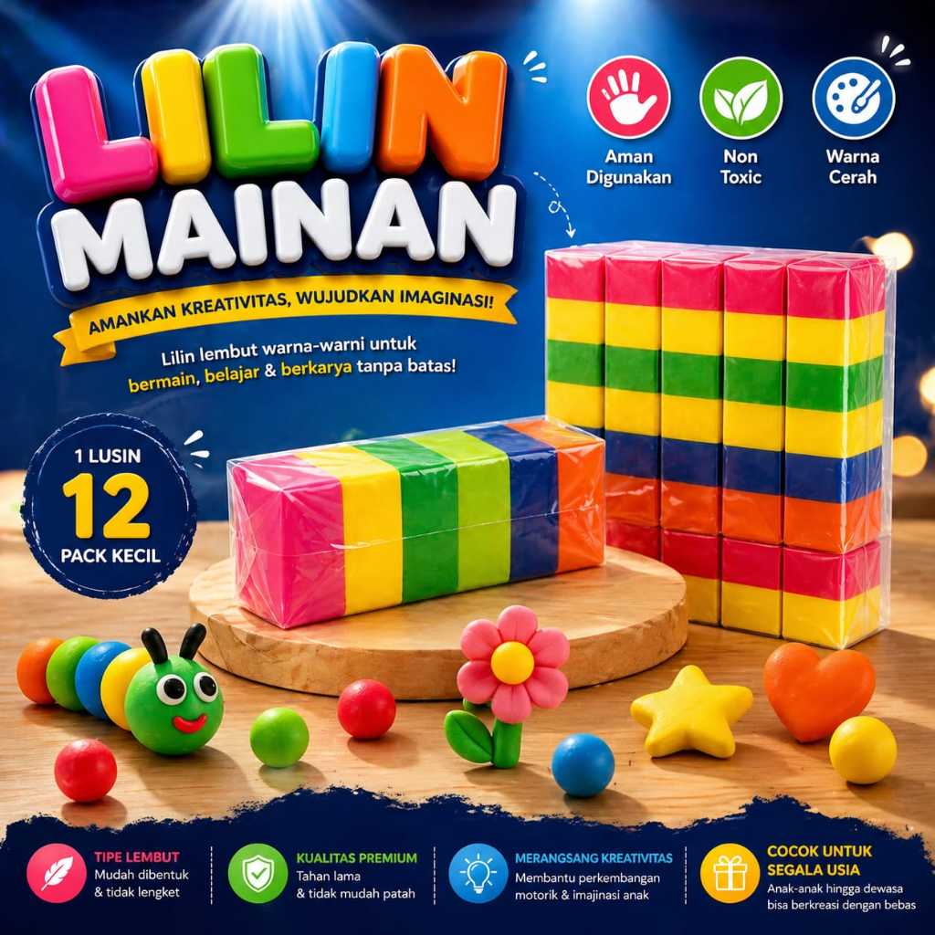 Lilin Mainan Anak Edukasi  Warna Warni Kecil Plastisin 1 Lusin