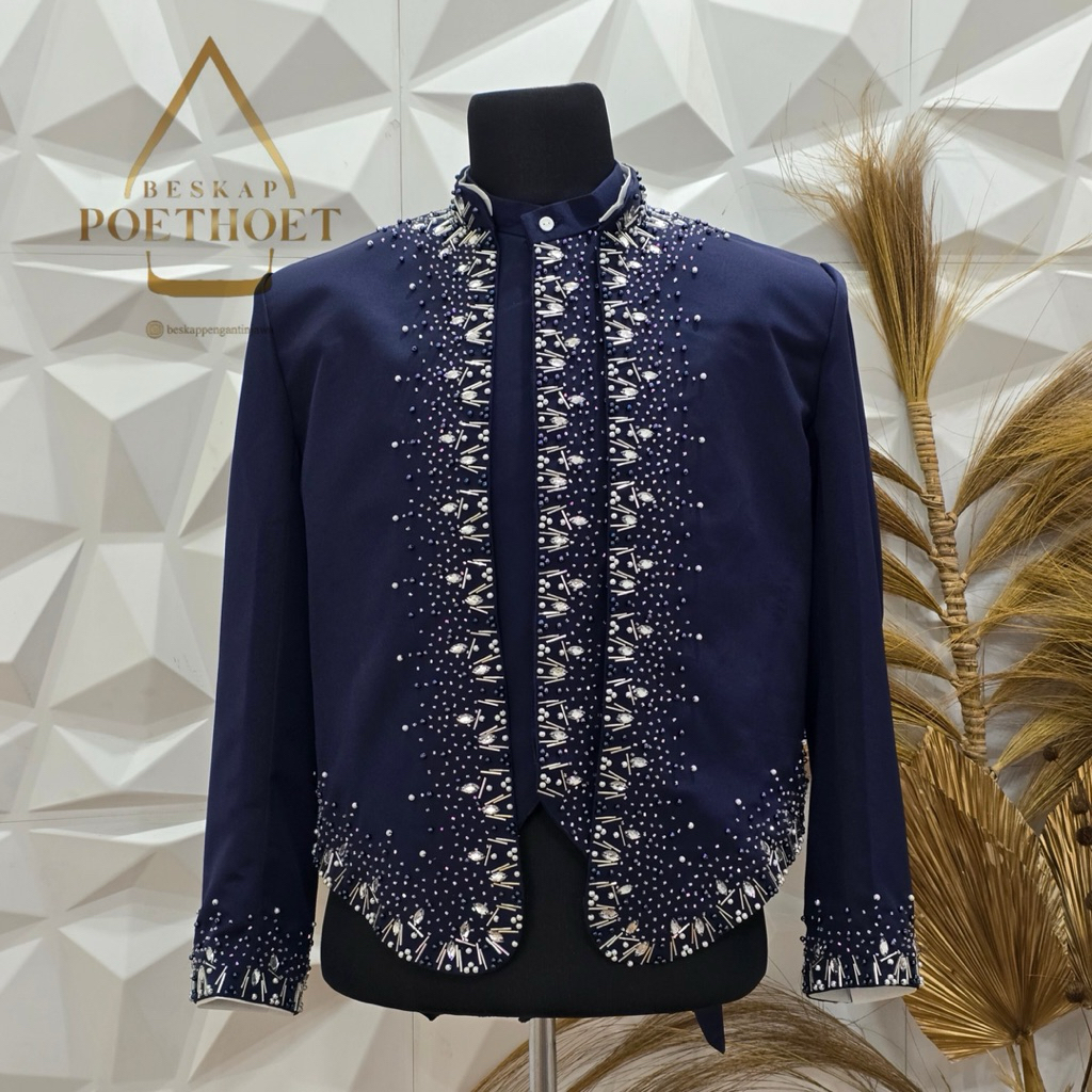Beskap pengantin pria || beskap navy payet silver || beskap resepsi || beskap jawa navi || beskap so