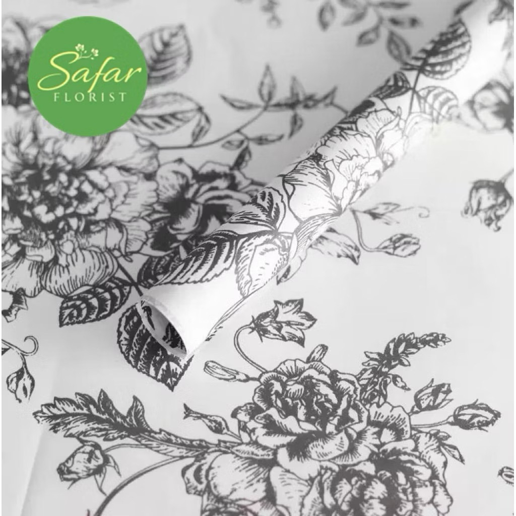 [ 20 Lembar ] - Doorslag Flower Wrapping Cellophane Sydney | Kertas Buket Bunga Motif Bunga Pembungk