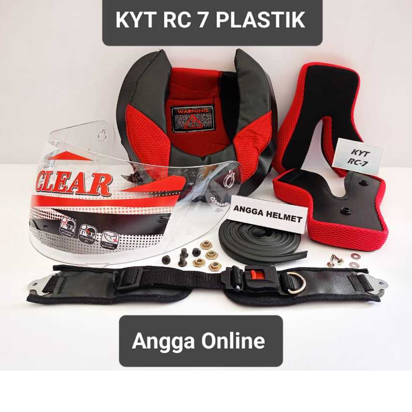 PAKET Sparepart helm KYT RC7, KYT RC 7, KYT RC SEVEN KANCING PLASTIK. BUSA HELM + KACA HELM+TALI HEL