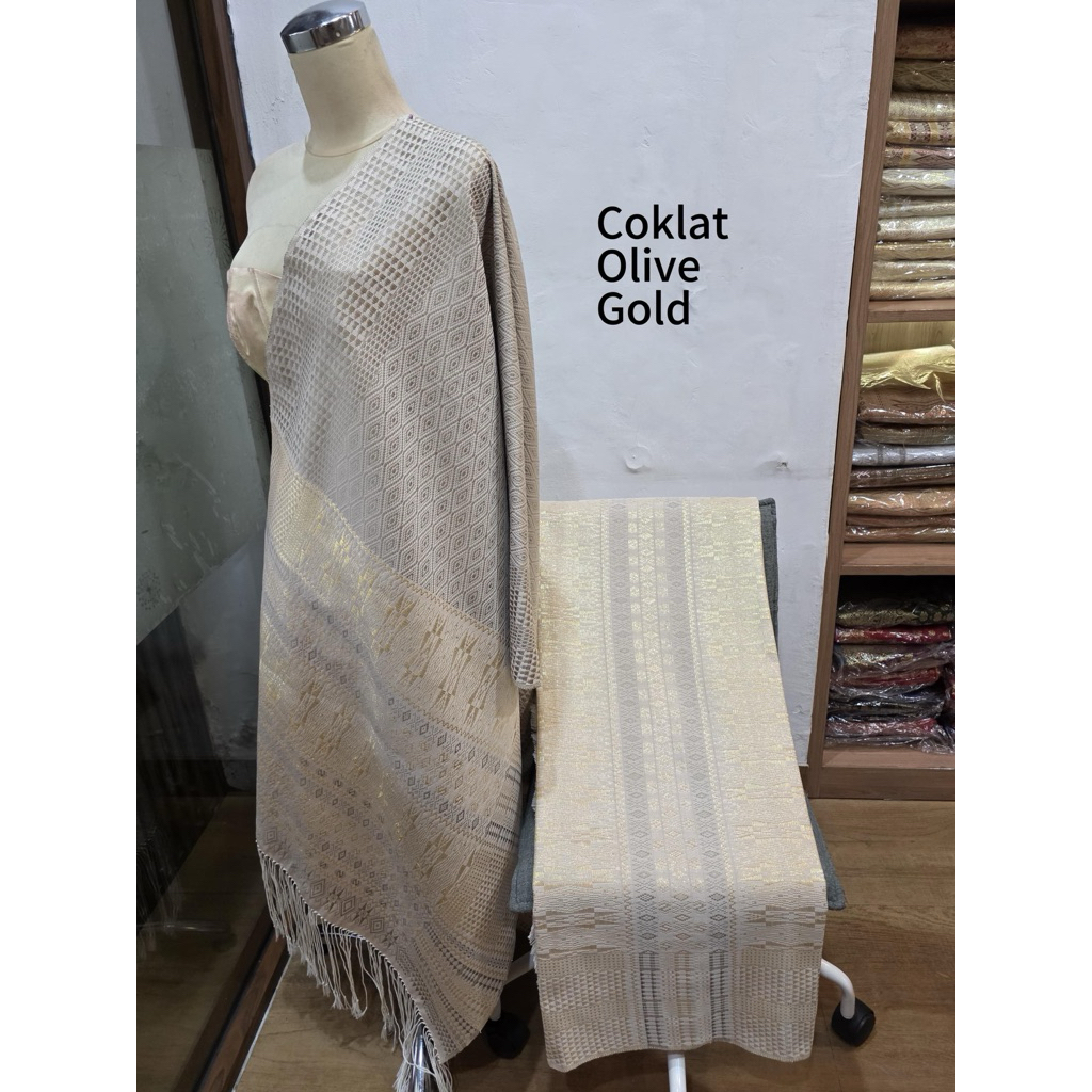 Songket Tumtuman PROMO Coklat Olive Gold