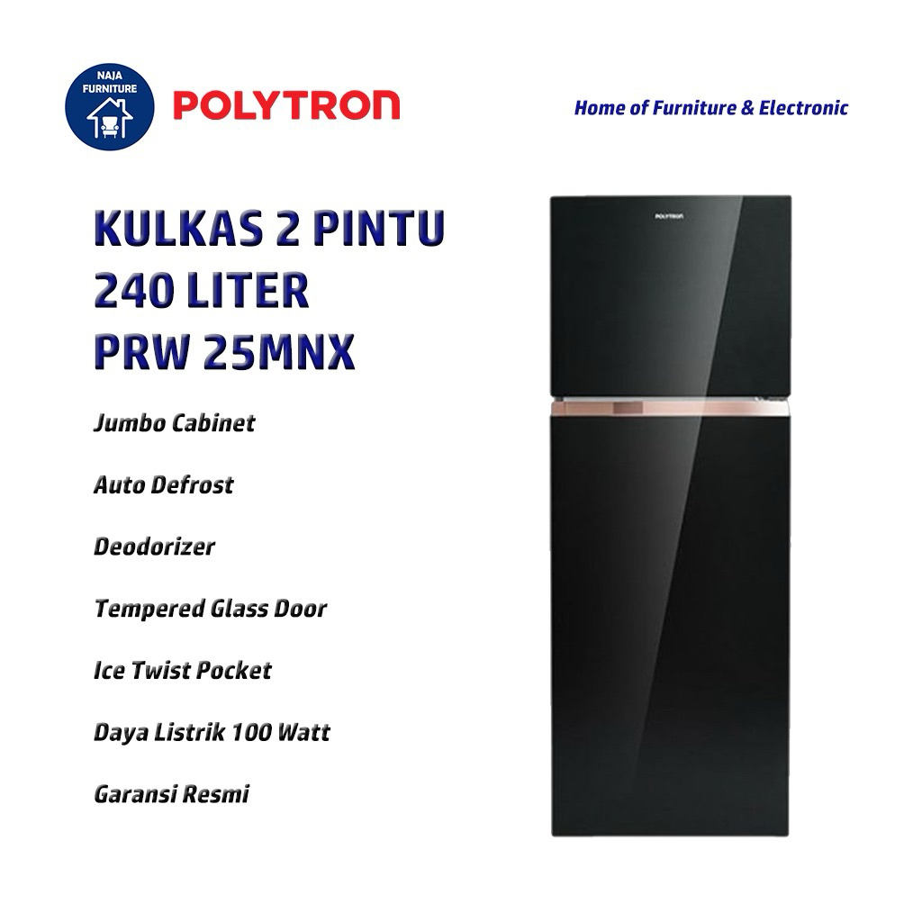 POLYTRON Kulkas 2 Pintu Belleza Jumbo 240 Liter PRW 25MNX | Kulkas Polytron 2 Pintu | Pendingin | Be