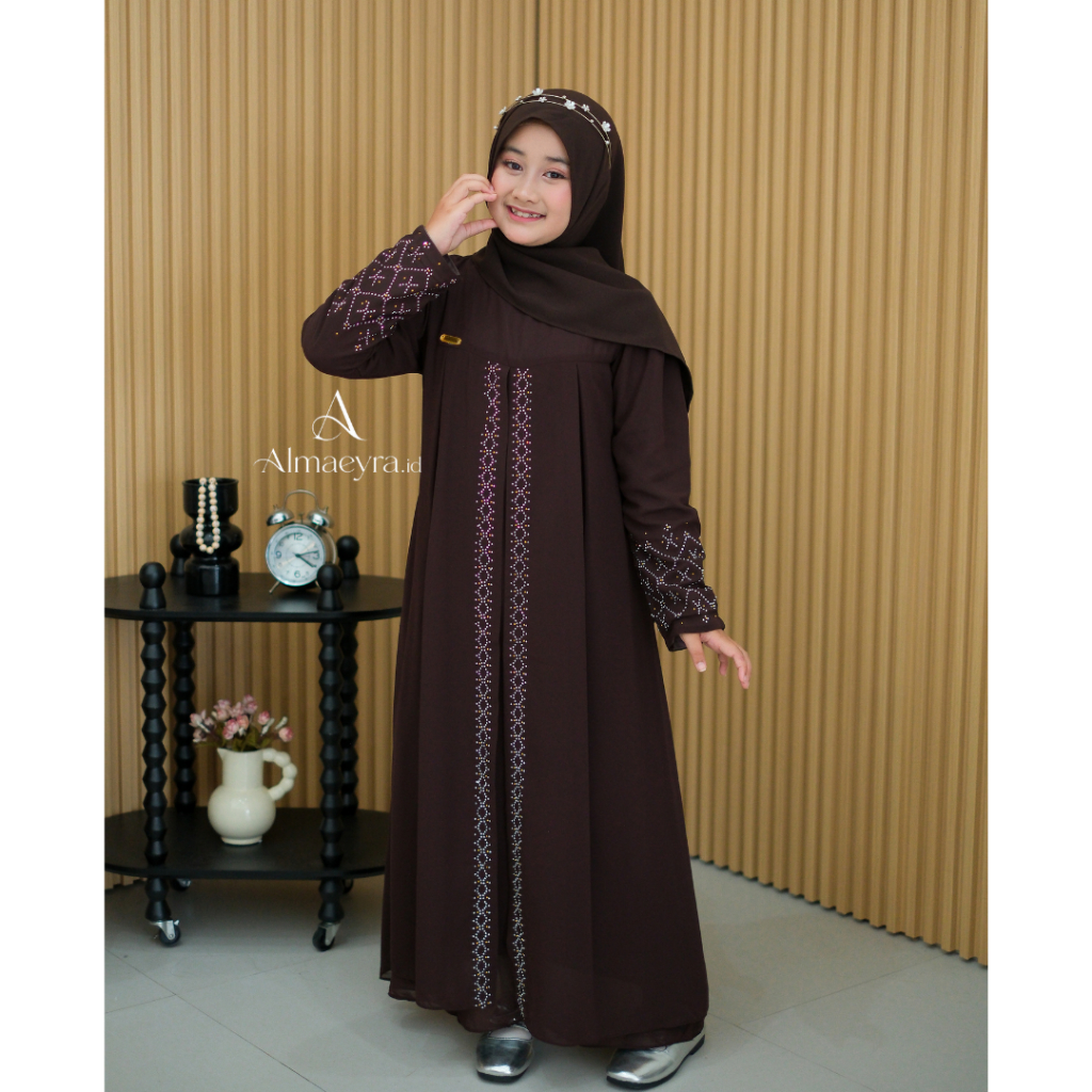Medina Gamis Abaya Anak Remaja Tanggung Usia 6-14 Tahun Bahan Ceruty  Babydoll Mix Payet Swarovski
