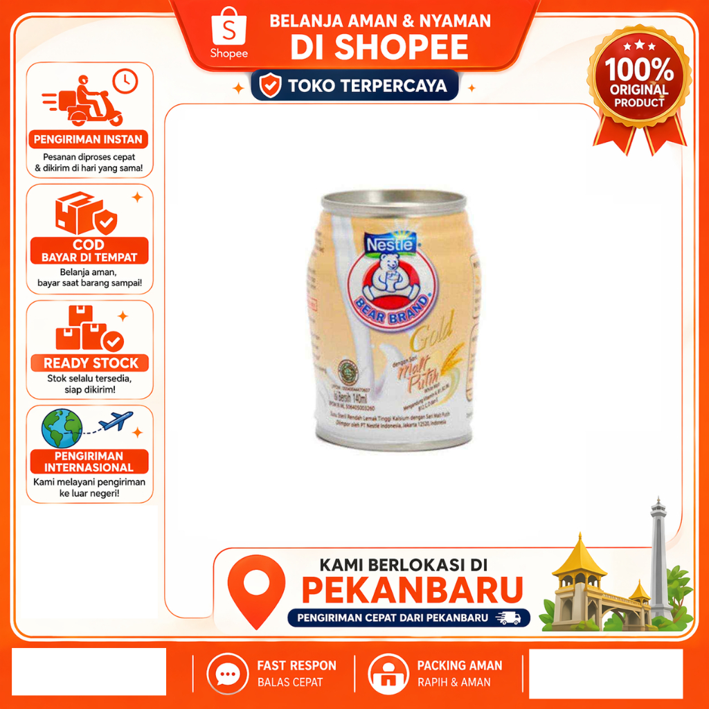 [SDW] pekanbaru/140ml Bear Brand Gold White Malt Susu Kaleng Logo Gambar Beruang Putih Nestle