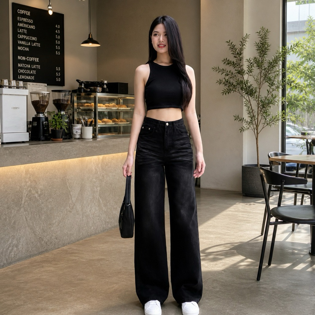 Celana SKENA Highwaist Loose Buggy Jeans Wanita Kekinian Premium