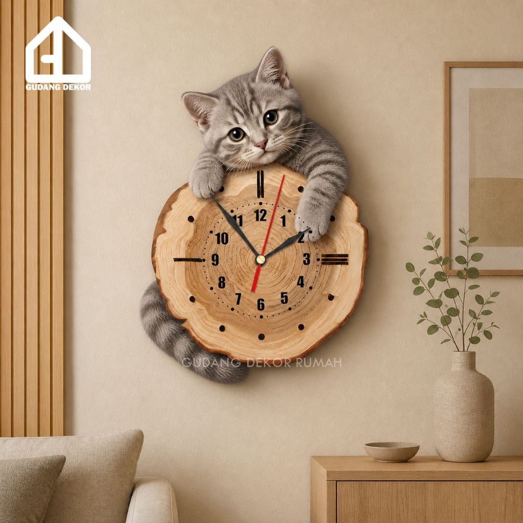 Dinding Kucing Aesthetic Jam Dinding LED dengan Hiasan Bunga dan Kupu-Kupu 3D untuk Dekorasi Ruangan