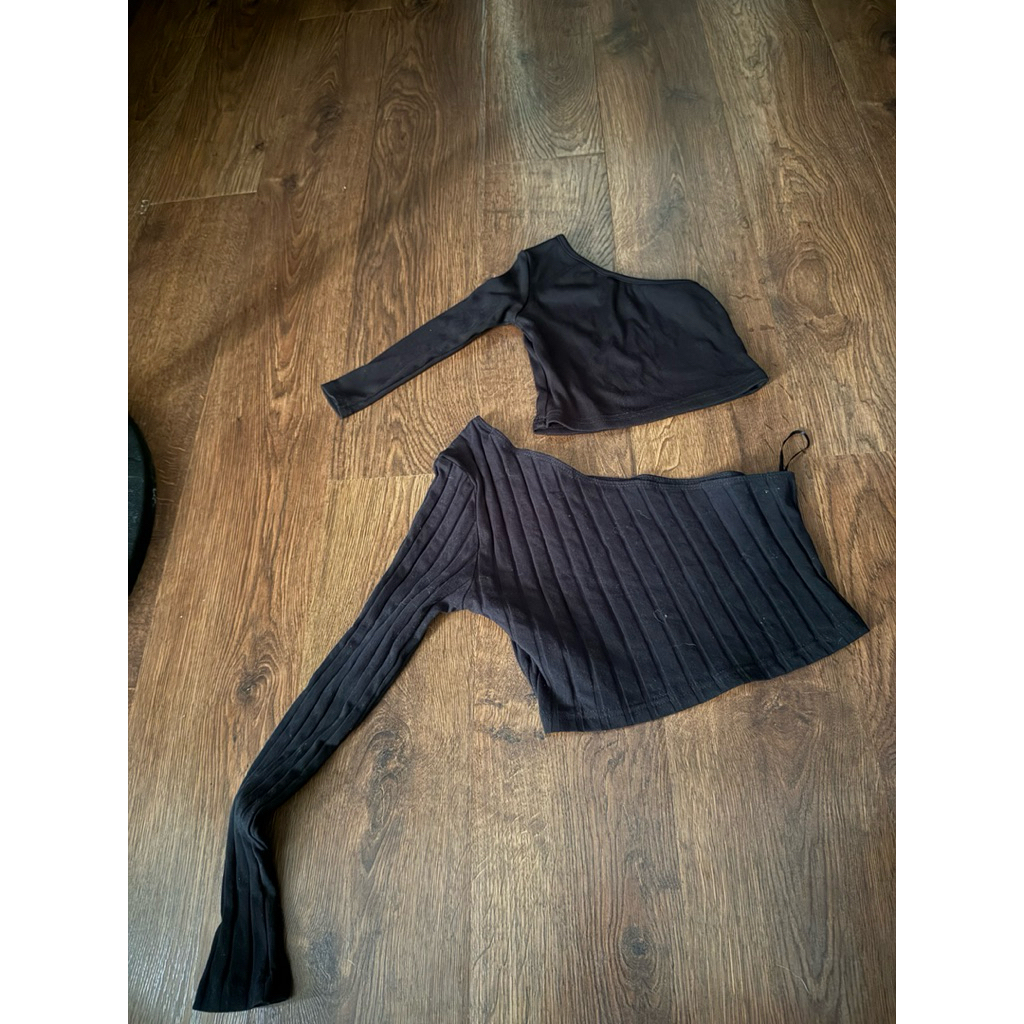 Top crop black hitam one shoulder sleeveless Shein Kids match matching couple baju atasan ibu anak p